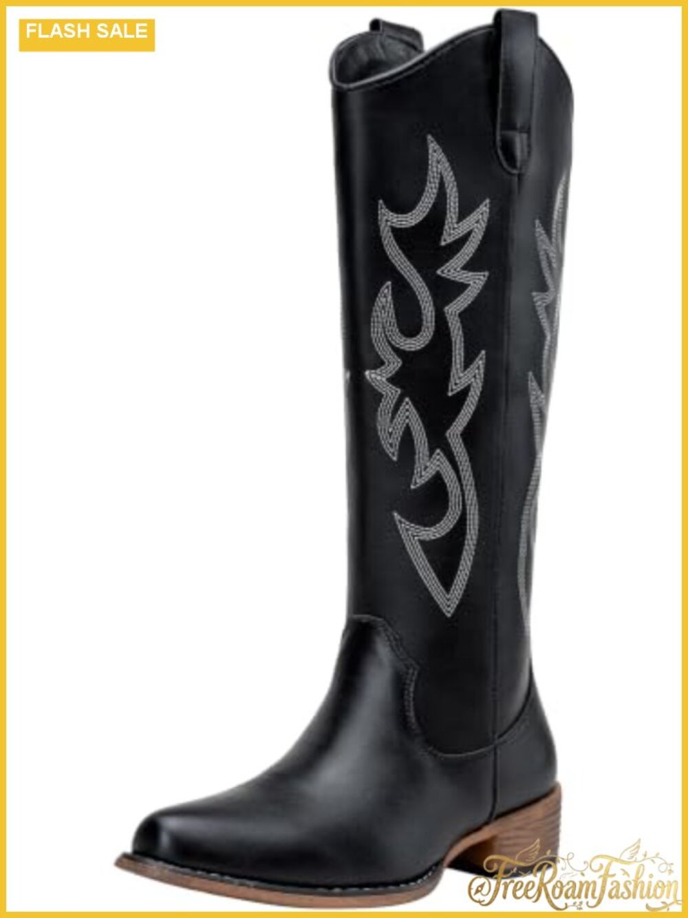 Jeossy Women's Knee High Cowboy Boots Low Block Heel Western Tall Faux Leather